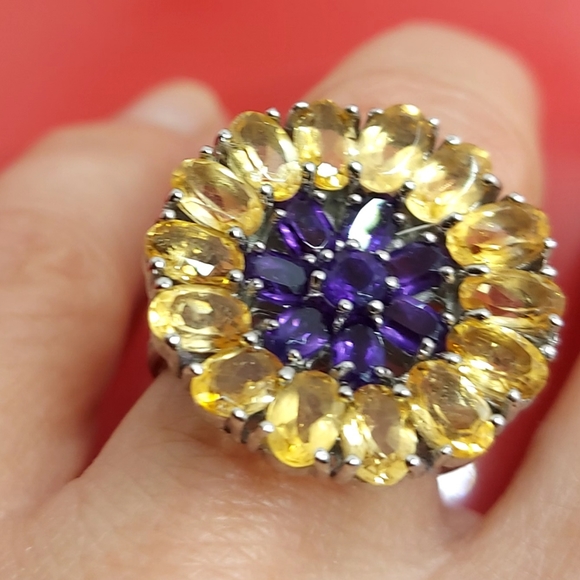 Natural Citrine, Amethyst, Rhodolite Garnet 925 Sterling Silver Ring Size 7.75 - Picture 6 of 12